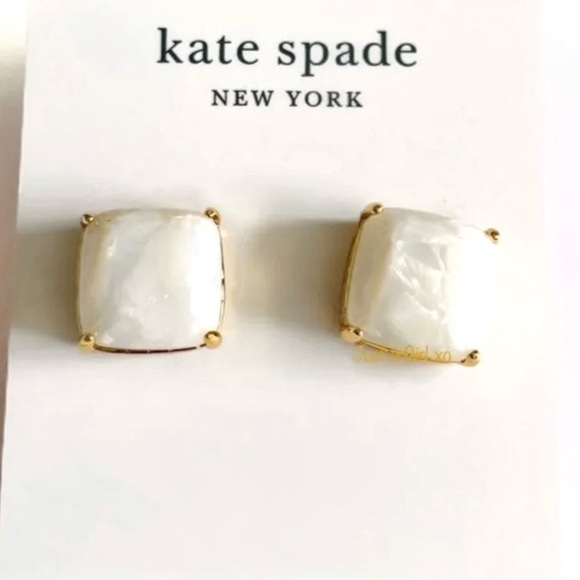 Kate Spade Square Stud Earrings in Marbleized White - Picture 6 of 8